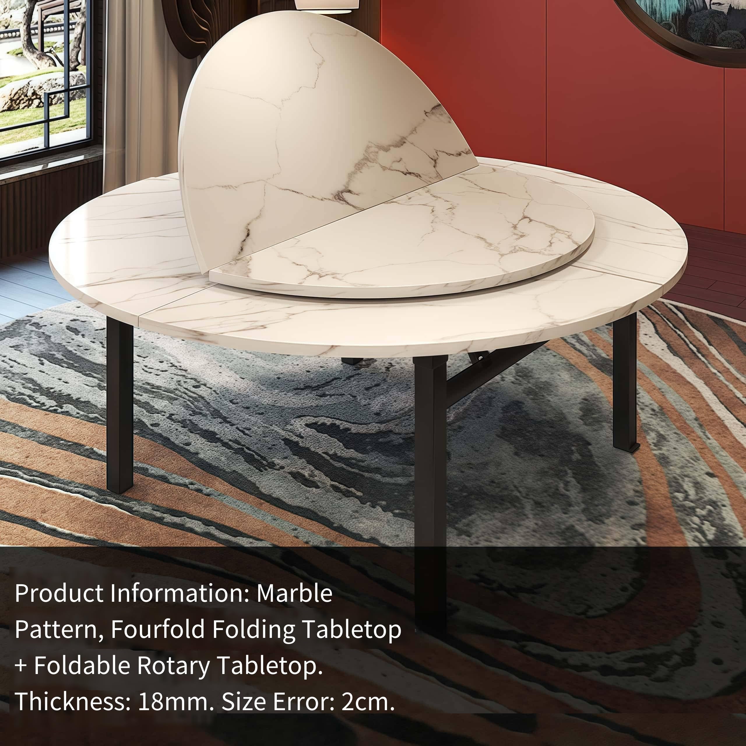 Moderno tavolo da pranzo rotondo, pieghevole, 140 cm, effetto marmo con finitura a venature del legno, gambe in metallo nero, posti 4-10, perfetto per sala da pranzo e cucina, elegante e funzionale