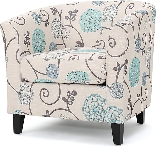 Great Deal Furniture GDFStudio - Silla de club de tela de barril con patrón floral blanco y azul