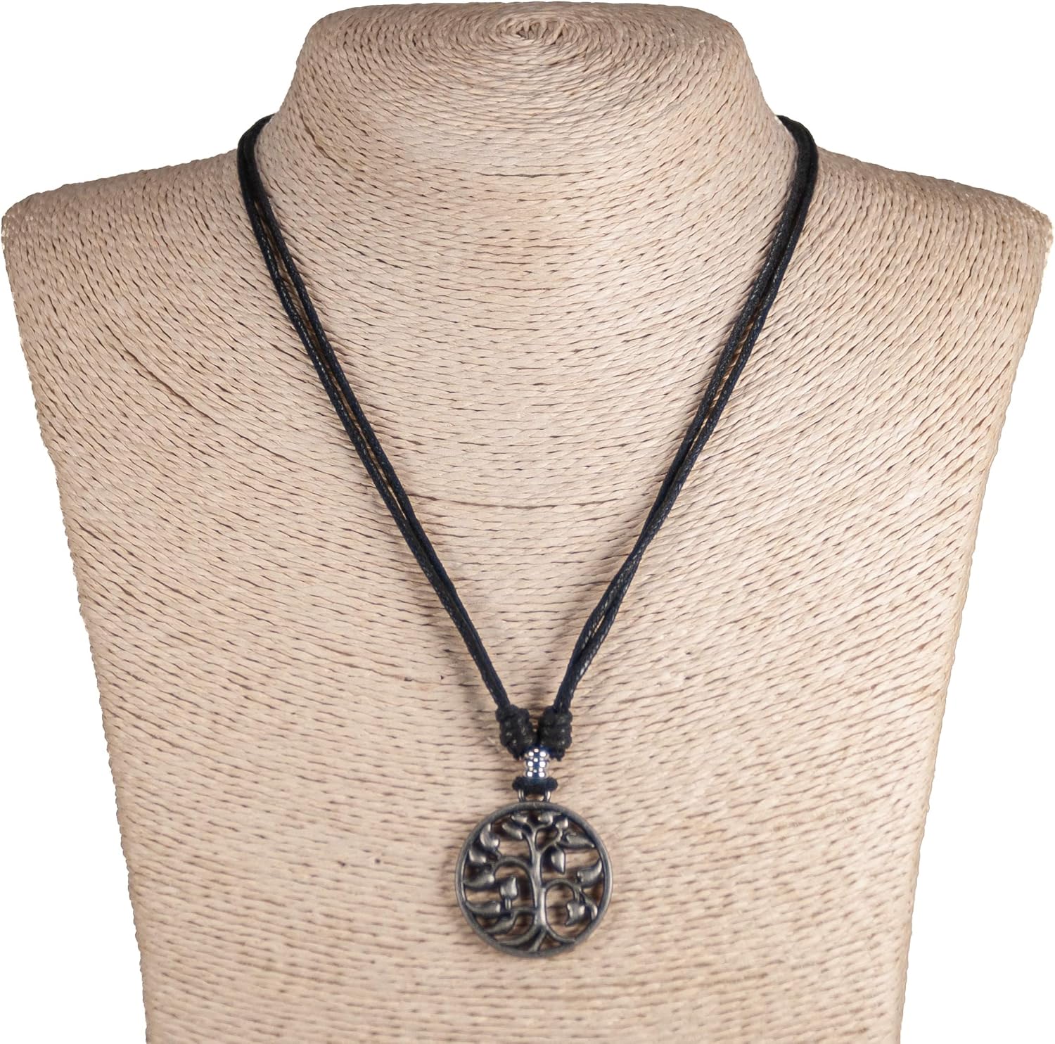 BlueRica Tree of Life on Adjustable Black Cord Necklace (Old Silver Finish) - Image 2