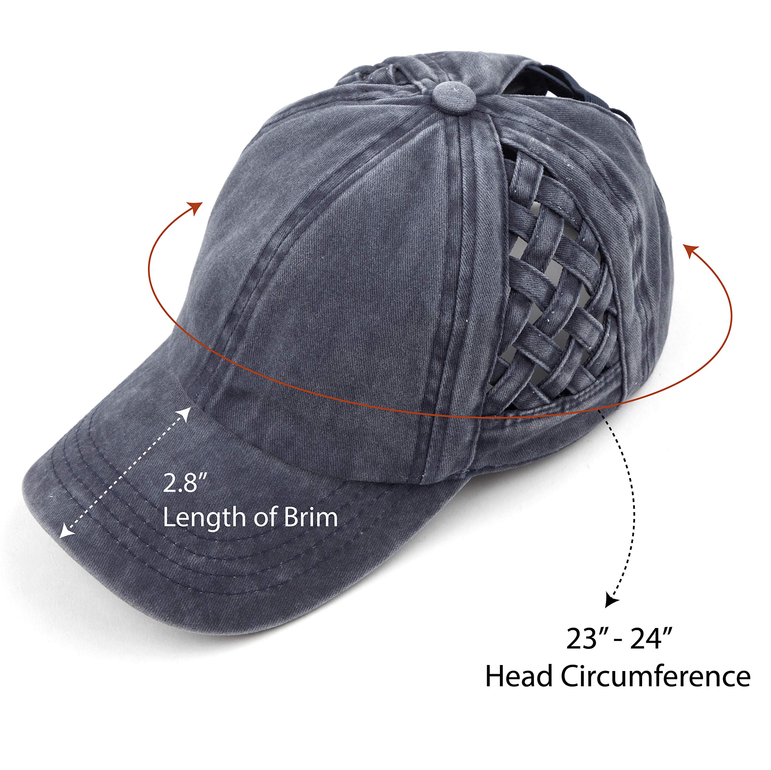 C.C Exclusives BT-922 Haarband, gewaschene Baumwolle, Denim, Korbgeflecht, überkreuzt, Pferdeschwanz, Baseballkappe, Bündel