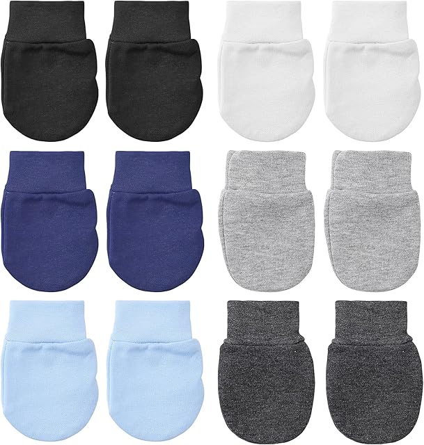 Aster 6 Pairs Newborn Baby Mittens Infant Toddler Gloves Soft Cotton No Scratch Mittens for 0-6 Months Baby Boys Girls