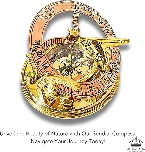 Miniatura 3 de ANTIQUANA Brújula de reloj de sol de latón antiguo y cobre, reloj de reloj de sol en caja regalo reloj de sol barco réplica reloj (BS1)