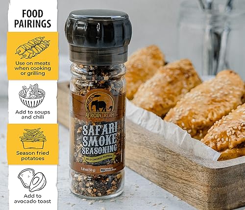 Miniatura 4 de African Dream Foods Mezcla de condimentos con humo Safari con pimientos ahumados, sal marina  Ideal para carne, pollo, verduras  Molinillo