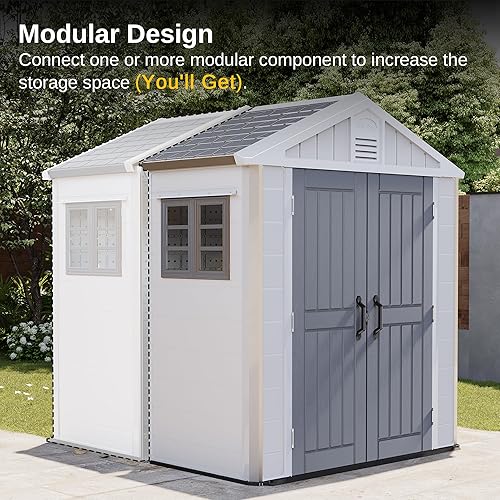 Miniatura 8 de EAST OAK Cobertizo de almacenamiento para exteriores, 7 x 4 x 8.2 pies, cobertizo de herramientas de resina impermeable con ventana, 152 pies