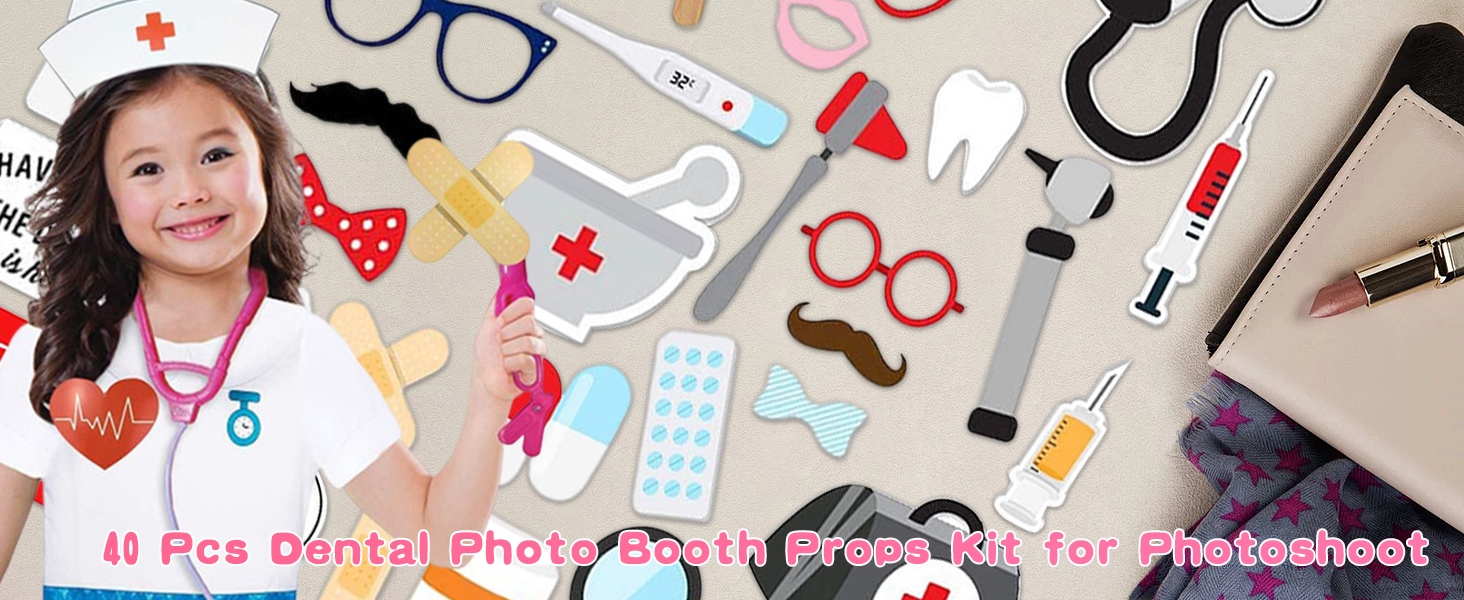 Kit 40 Accessoires Photo Booth Drôles - Moustaches, Lunettes, Chapeau Infirmière - Pour Mariage, Anniversaire, Fête