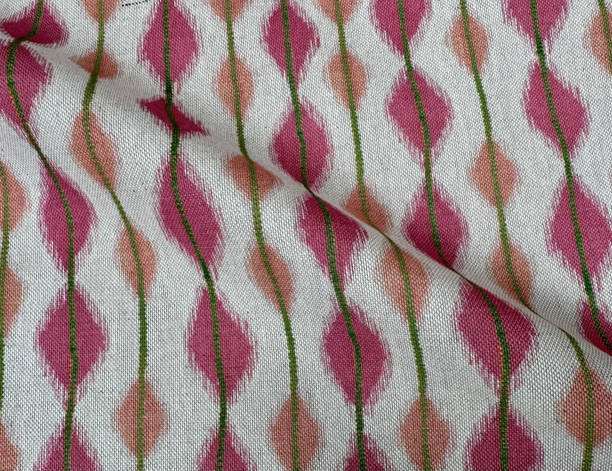 Cojín para tapicería de tela Ikat de mezcla de lino y algodón, color rosa y verde, 284 cm, extra ancho, se vende por metros