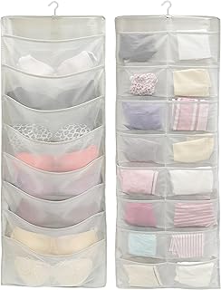 Simple Houseware 雙面懸掛衣櫃收納器,24 個口袋胸罩和內衣收納,附旋轉衣架,網眼布料,灰色,1 入