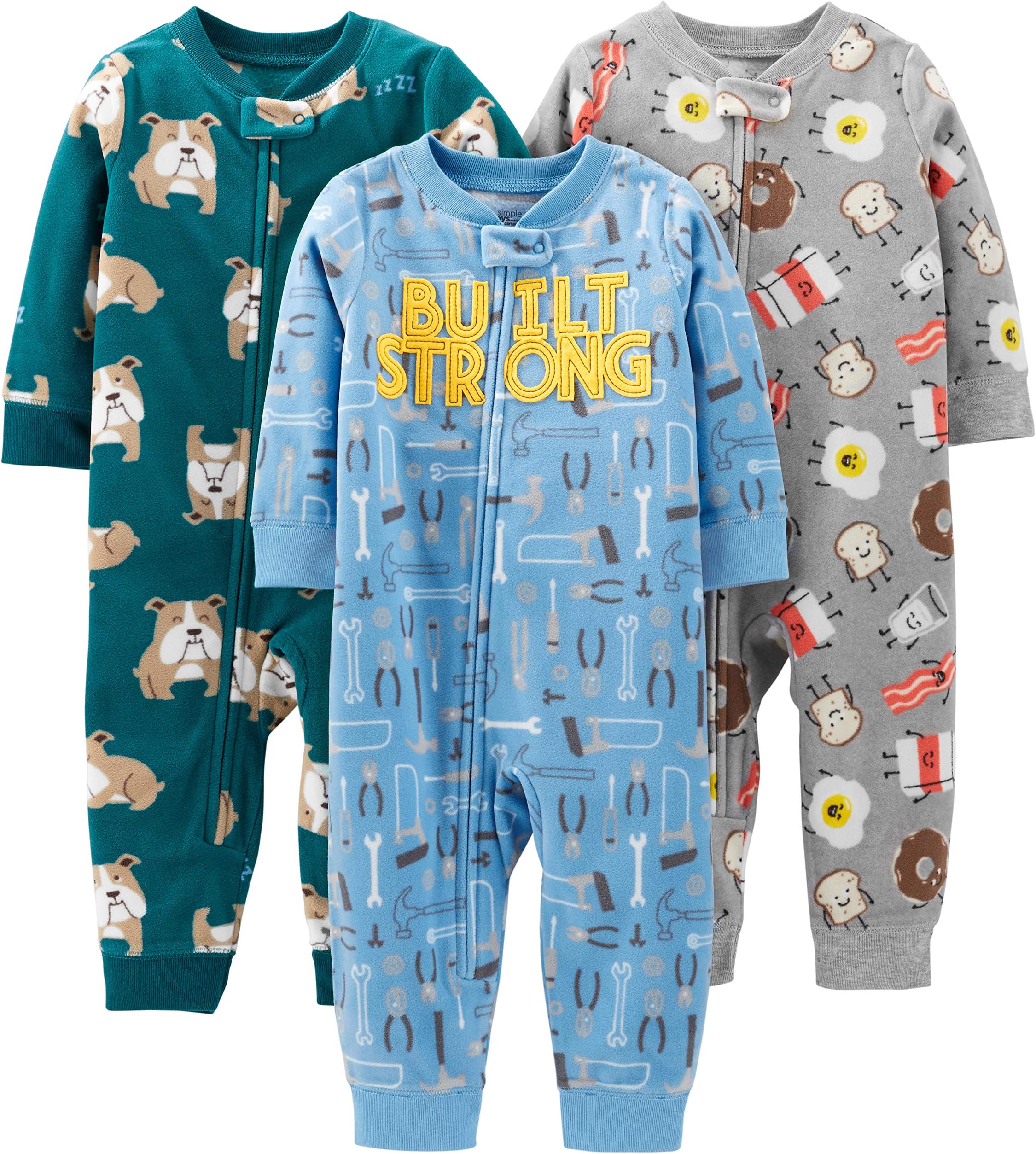 Simple Joys by Carter'sBaby Boys' 3-Pack Loose Fit Flame Resistant Fleece Footless Pajamas