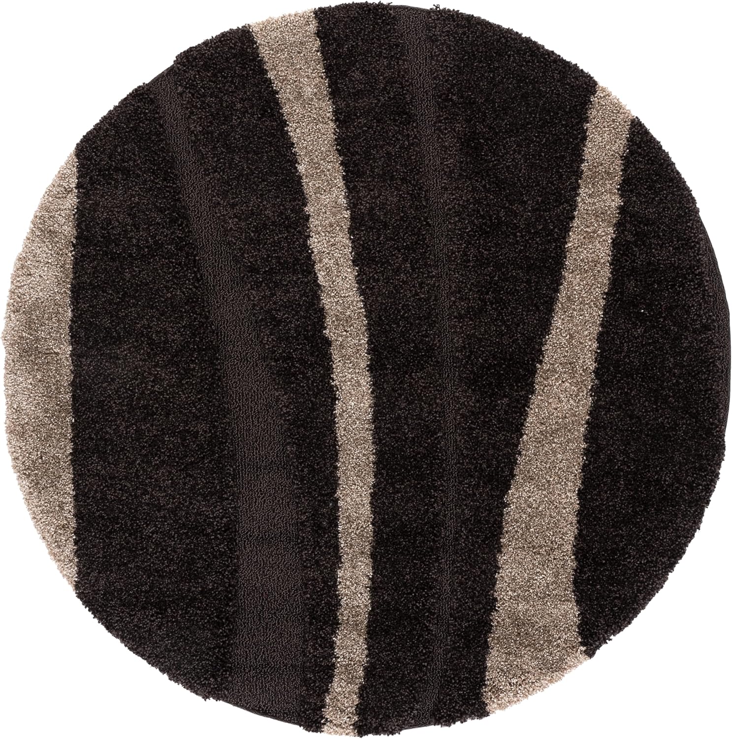 SAFAVIEH Florida Shag Collection Area Rug - 4' Round, Dark Brown & Beige, Stripe Design, Non-Shedding & Easy Care, 1.2-inch Thick Ideal for High Traffic Areas in Living Room, Bedroom (SG451-2813)