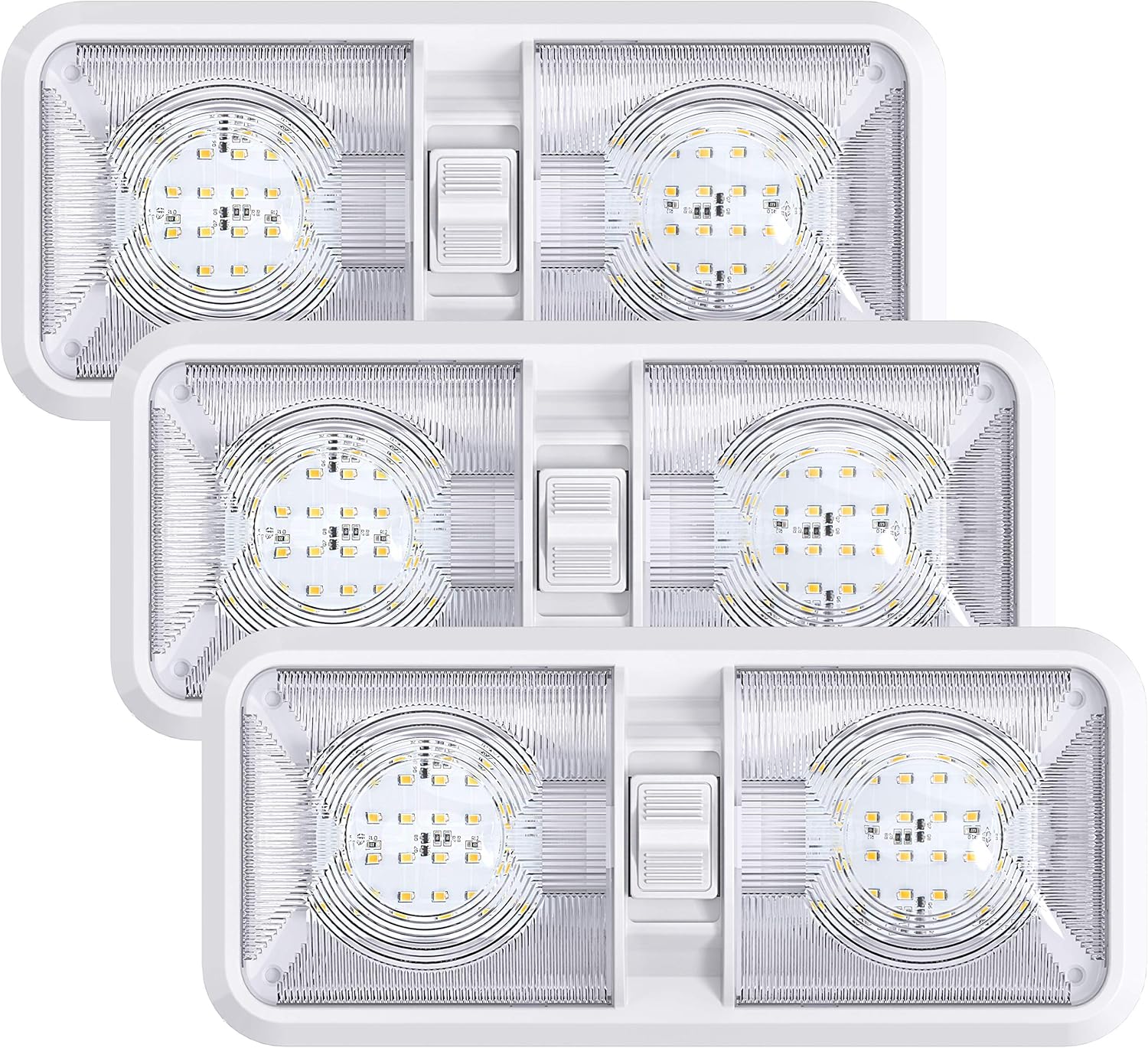 Leisure LED 3 Pack RV LED Ceiling Double Dome Light Fixture with ON/OFF Switch Interior Lighting for Car/RV/Trailer/Camper/Boat DC 12V Natural White 4000-4500K 48X2835SMD