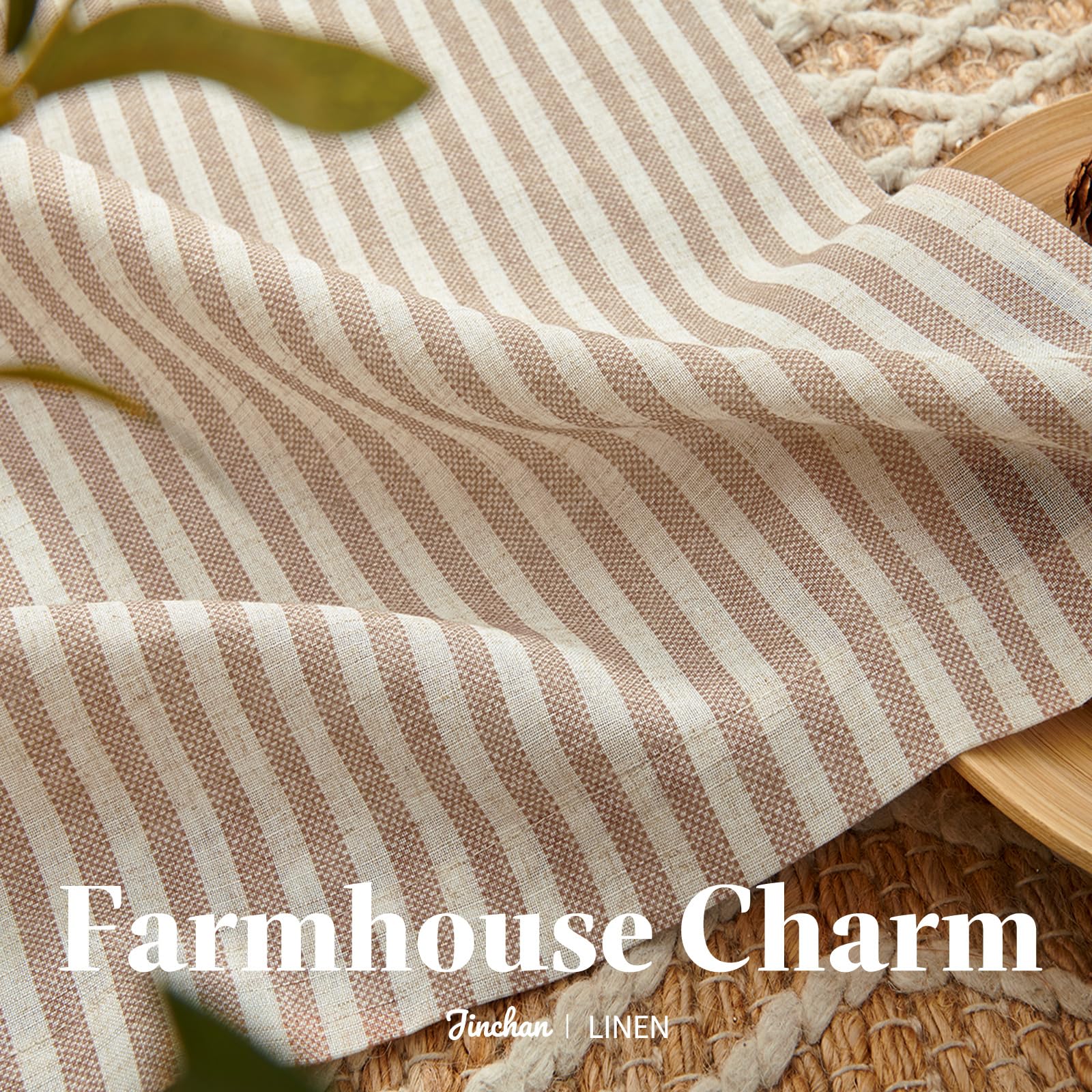 Best Small Window Curtains 2026 for Kitchens, RVs, and Baths 4 jinchan Striped Linen Kitchen Tier Curtains, 20 Inch, Tan, 2 Panels — product photo