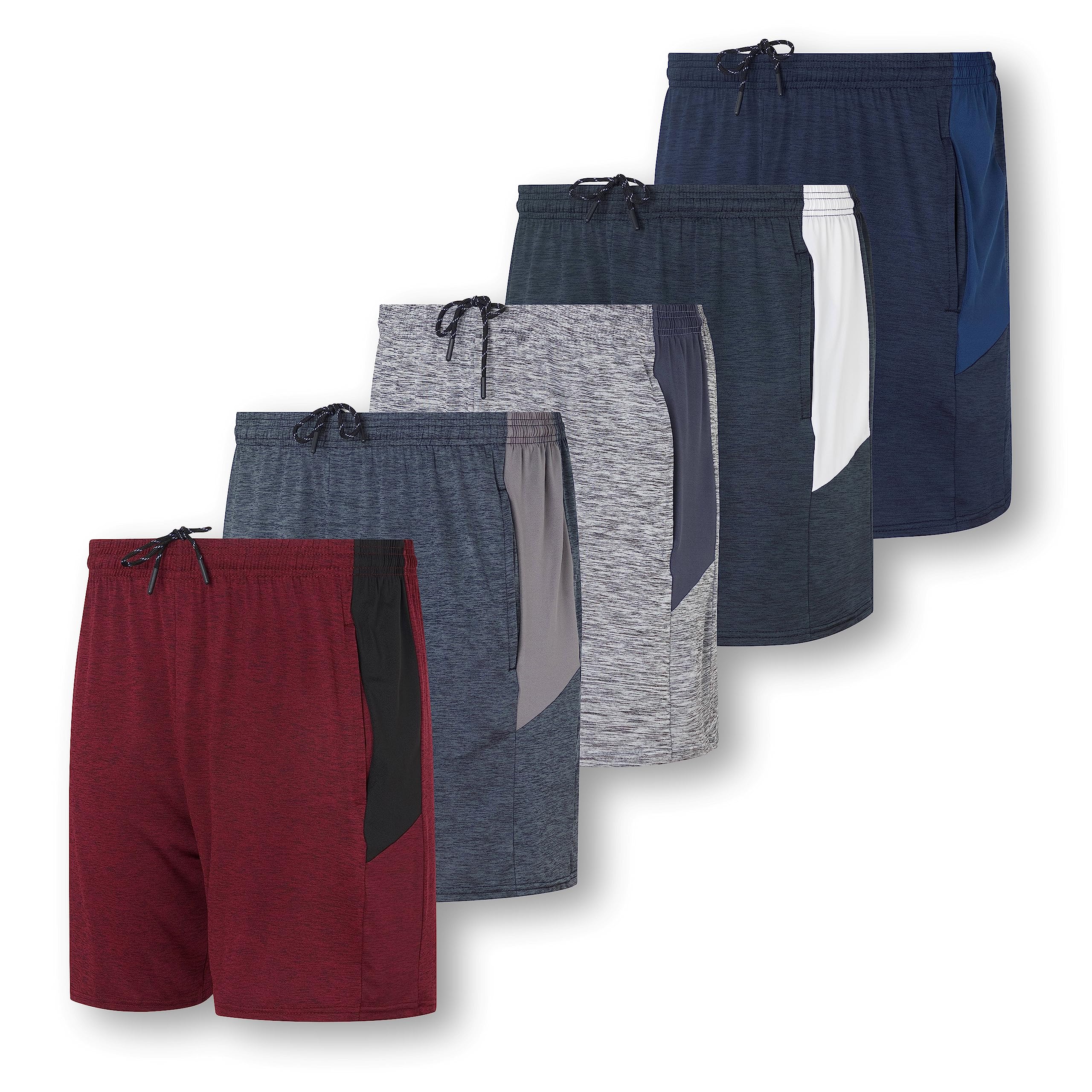 Real Essentials5 Pack: Men's 5" Inseam Dry-Fit Running Workout Shorts - Pockets & Drawstring (Available in Big & Tall)