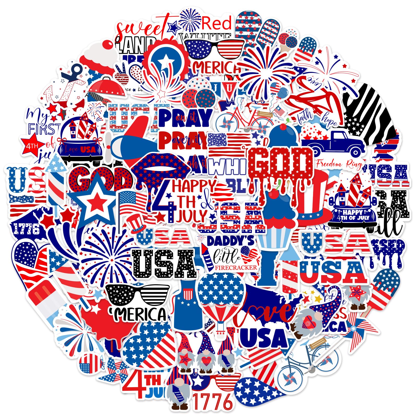 Treasure Cove Patriotic Stickers Vinyl Waterproof American Flag Water Bottle Decals for Veterans Memorial Day 4th of July Laptop Decorations 100Pcs