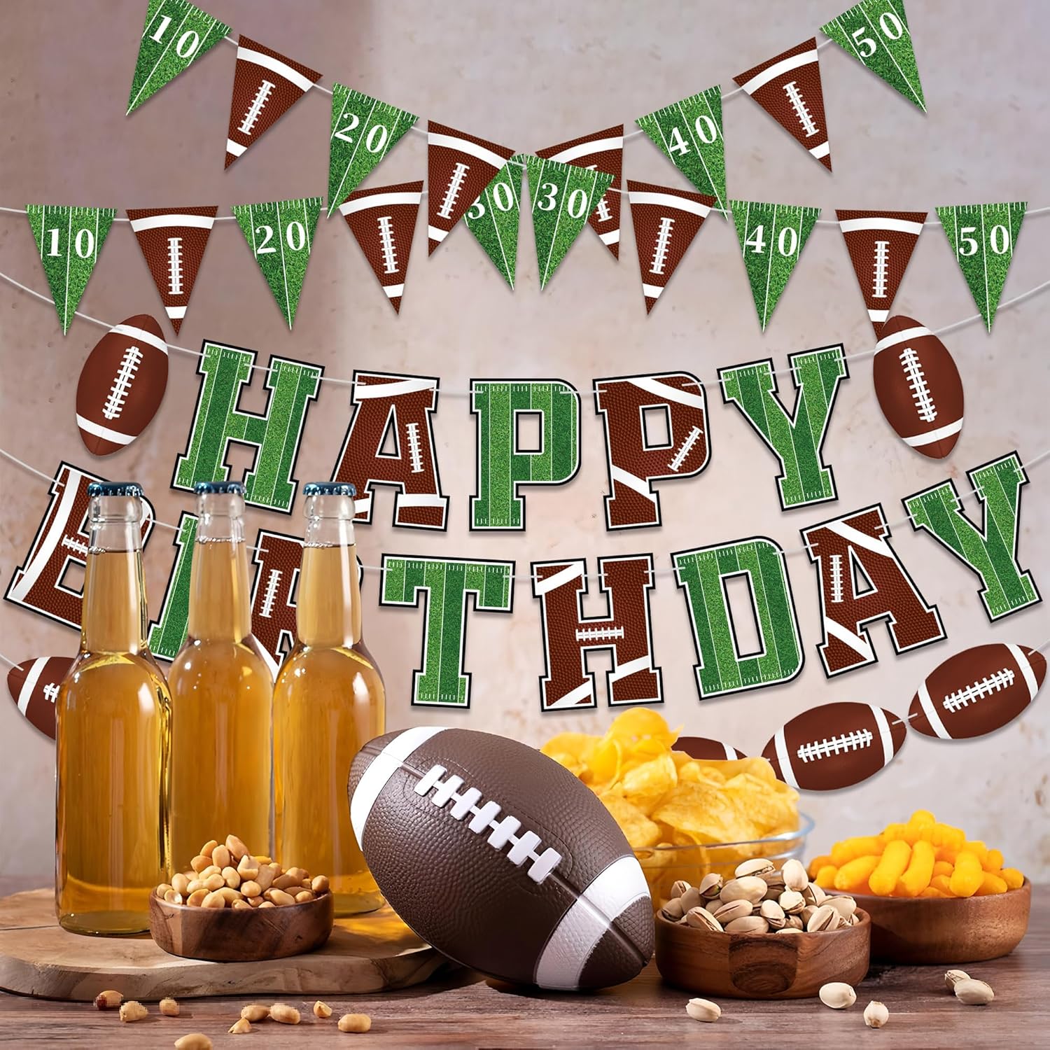 Football Happy Birthday Banners Pre-Strung American Football Pennant Banner Sports Theme Triangle Flag Garland for Boys Men Sport Birthday Party Bunting Decoration Bowl Game Supplies - Image 5