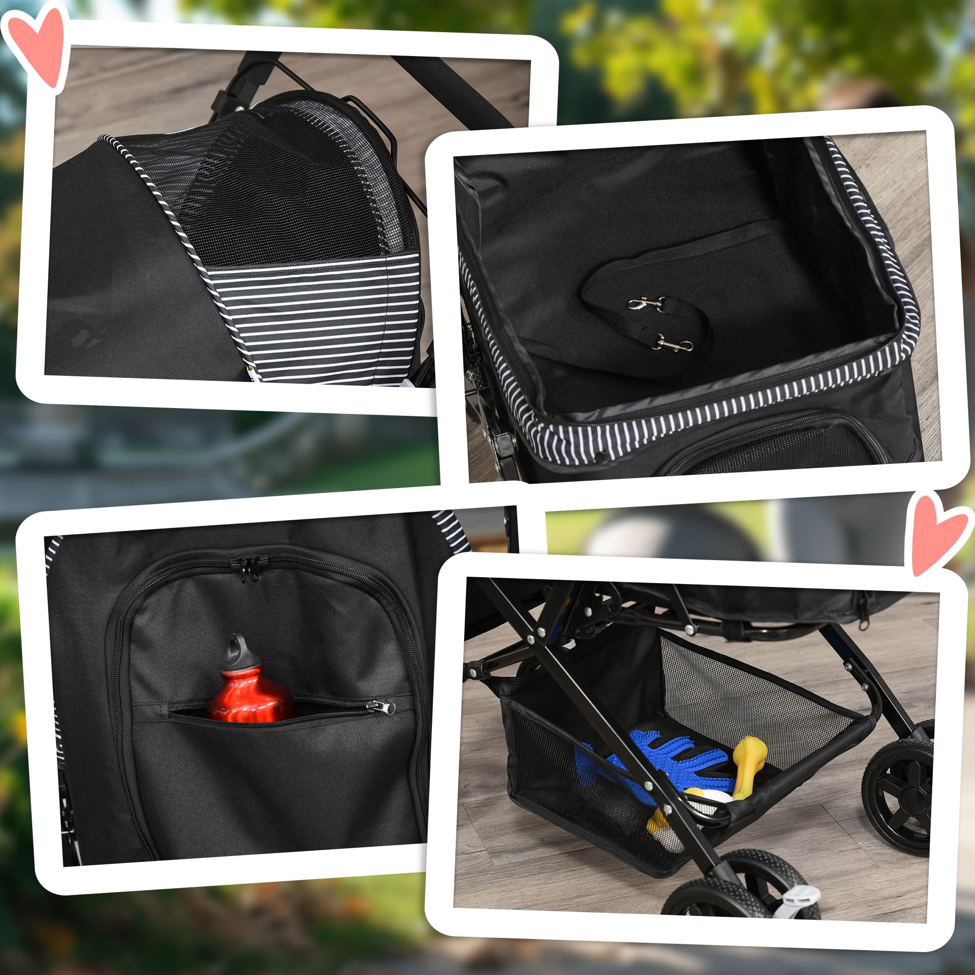 PawHut Cochecito para perros y gatos pequeños, color negro, 76,5 x 52 x 95 cm | Carrito para perros, carrito para mascotas, carrito para mascotas, carrito para gatos, Oxford