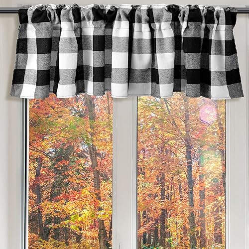Miniatura 7 de Tatuo Cortinas de búfalo a cuadros, cenefas de ventana con diseño de granja, cenefas con bolsillo para barra para cocina, baño, sala de estar, 16 x