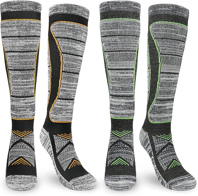 Womens Thermal Merino Wool Ski Socks, Ladies Knee High Long Walking Hiking Skiing Boot Socks, Arch Support Snowboard Warm Thick Winter compression Socks Size UK 4-7 2pairs mothers day gifts