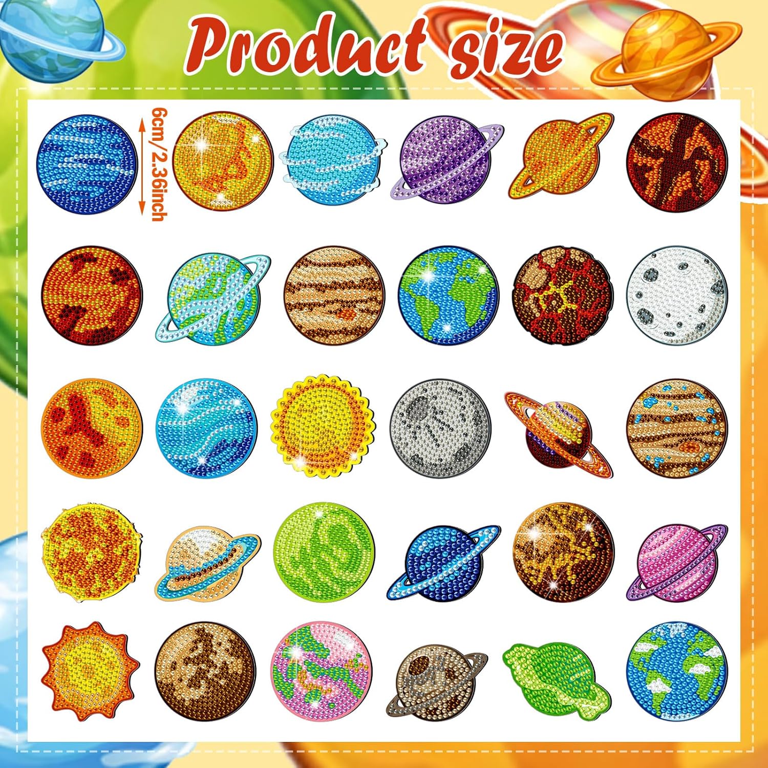 Remuuly 30 Pcs Universe Planets Diamond Painting Magnets Space Landscape Diamond Art Magnet Kits for Adults Outer Space Planet 5D Rhinestones Refrigerator Magnetic Stickers for Fridge DIY Crafts Gifts