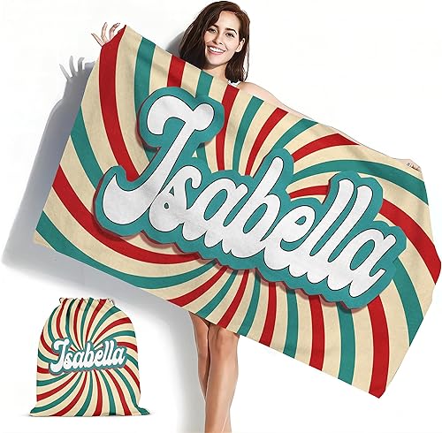 Miniatura 11 de Toalla de playa personalizada para adultos y niños con bolsa, toallas de playa personalizadas absorbentes de secado rápido, toalla de playa