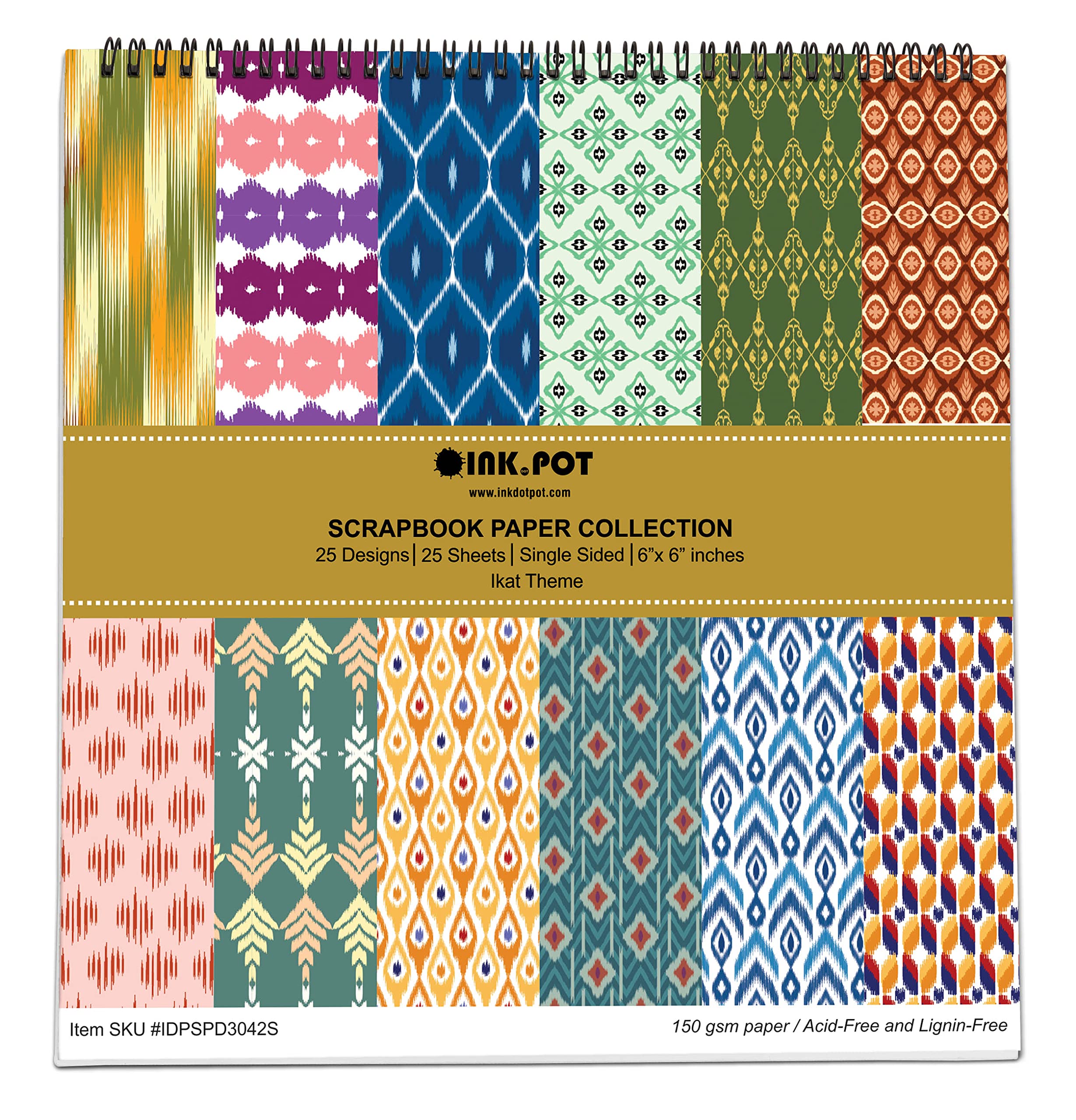 Inkdotpot 25 Sheets Ikat Scrapbook Paper Pad 6x6, Single-Sided Scrapbook Paper- Colorful Cardstock Paper Scrapbooking DIY Decorative Background Cardmaking Supplies- Journal Craft Paper