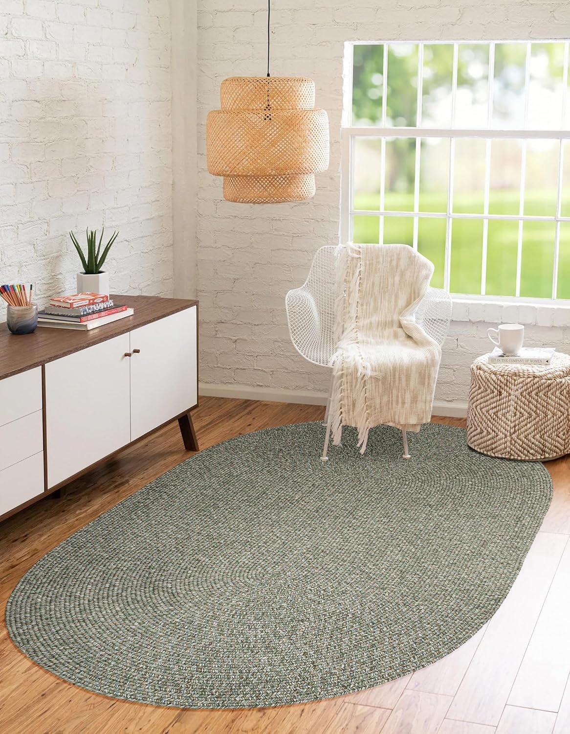 Seasons SE65 Spring Green 5' x 8' Oval - Braided Area Rug, Home Decor, Floor Mat or Bedroom Rug - Easy Care, Ideal for High Traffic Areas in Hallway and Living Room - Made in USA