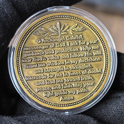 Miniatura 2 de Moneda de desafío Angel Gabriel - Ficha de protección espiritual y guía divina con oración - Moneda Arcángel religioso Gabriel para fe, sabiduría y