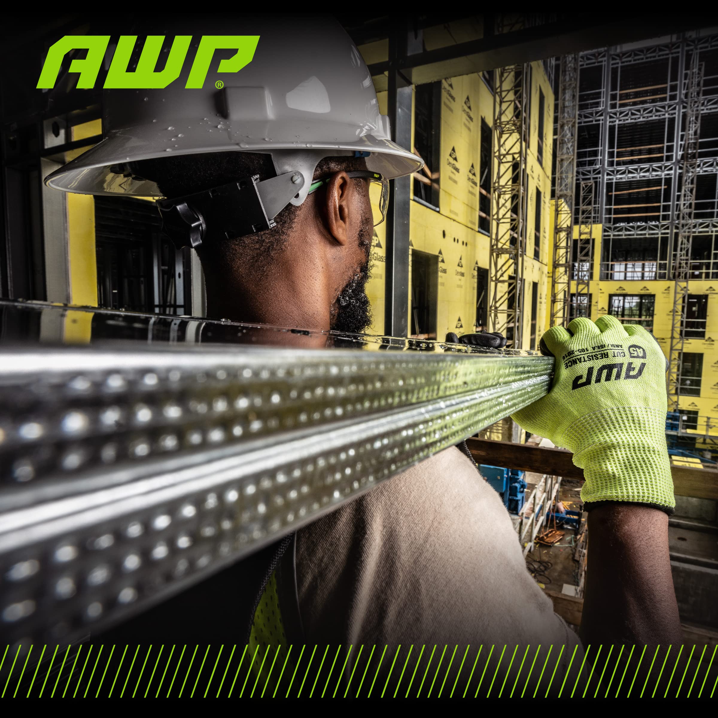 AWP Guantes de trabajo con revestimiento resistente a cortes ANSI A5 de alta visibilidad para hombres y mujeres, talla L