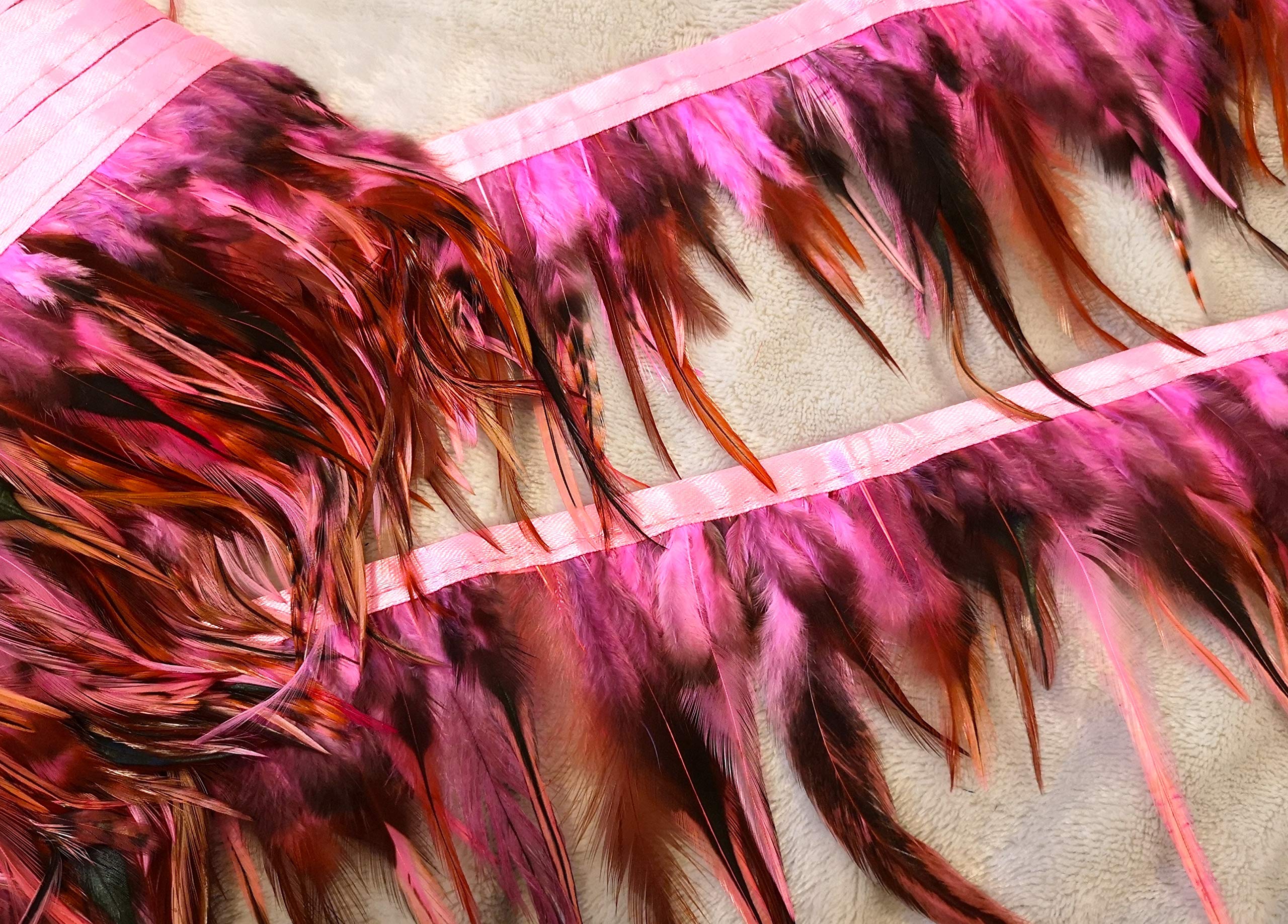 2 Meter Rooster Feather Trimming Fringe Sewing Costume Hackle Coque Feather Craft (Neon Pink, 1 metre)