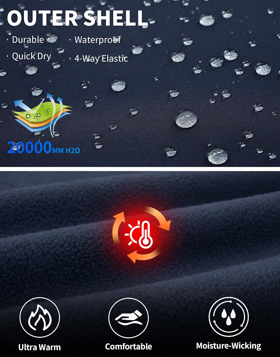 Pioneer Camp Men's Lightweight Softshell Waterproof Jacket Hooded Fleece Lined Windbreaker Rain Shell Jackets Hiking Outdoor - Image 5