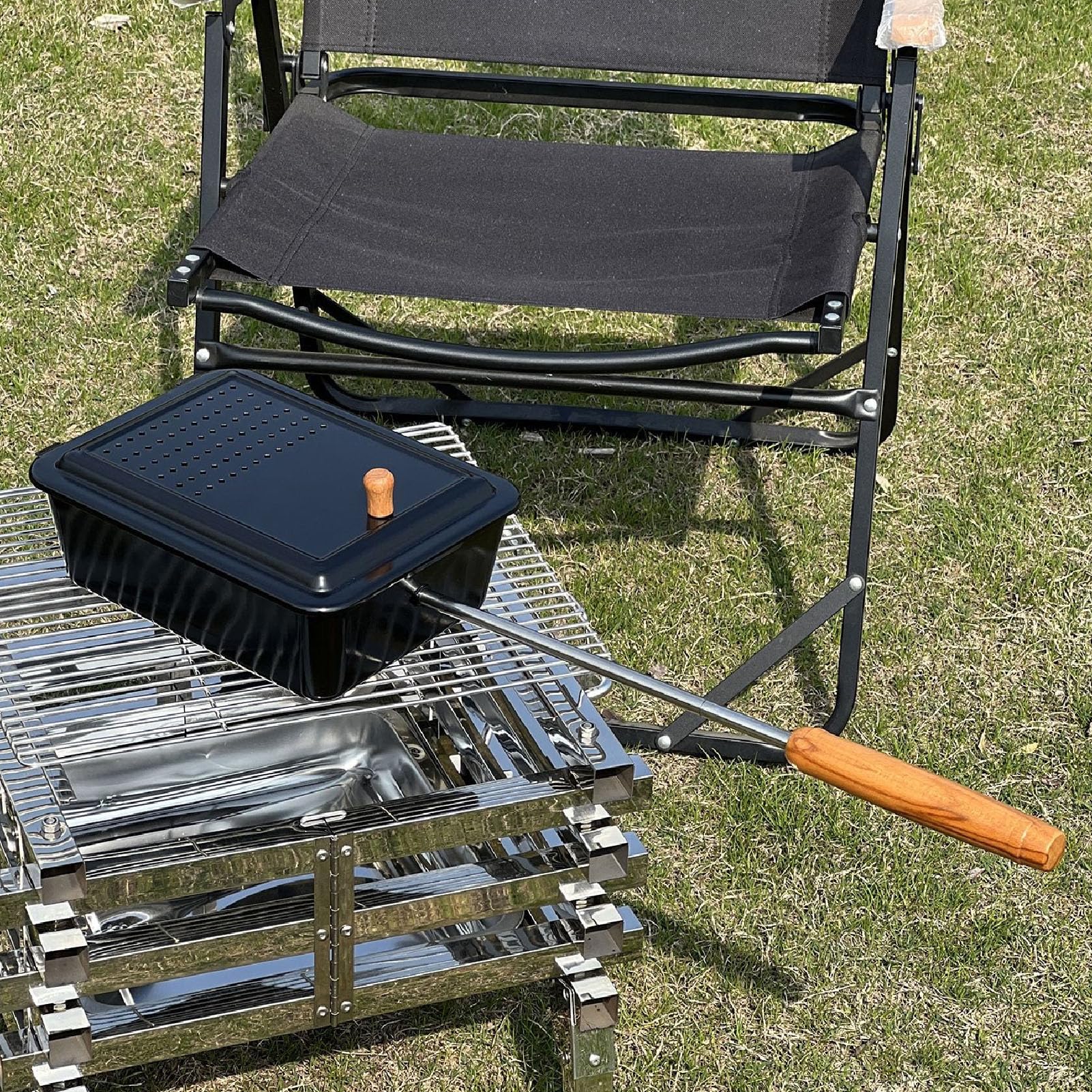 Dpofirs Macchina per Popcorn da Campeggio, Macchina per Popcorn Vecchio Stile con Vassoio per Antiaderente e Manico in Legno per il Campeggio di Casa