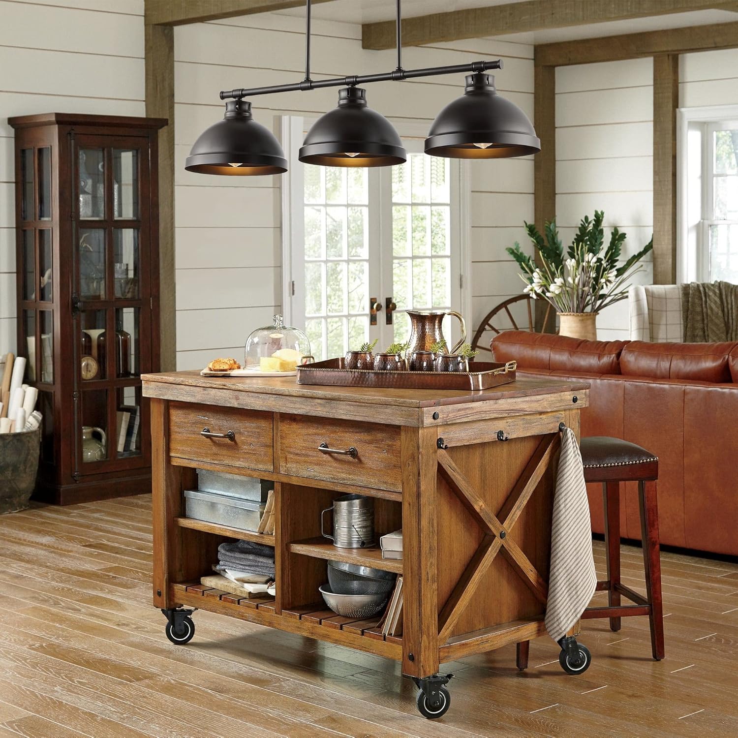 JONATHAN Y 36" Oil Rubbed Bronze 3-Light Iron Linear Pendant Light, Industrial Modern Farmhouse Fixture for Kitchen Island Dining Room, Adjustable Height, LED Bulbs Included JYL1117A