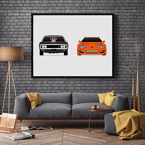 Vista 5 de Custom Car Posters Póster hecho a mano compatible con Fast and the Furious y la impresión de Dodge Charger y Toyota Supra MKIV, 16 x 20 pulgadas