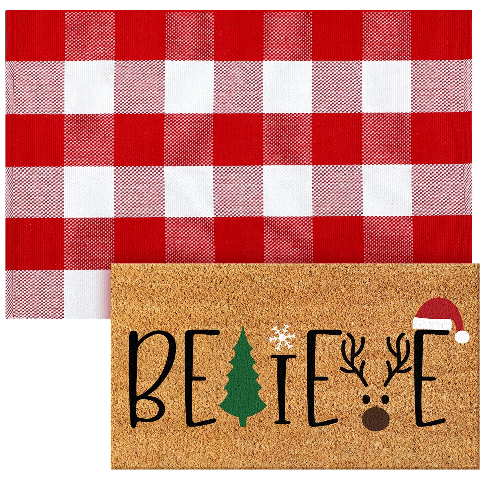 Duraaamo 2 Pcs Winter Nature Coir Door Mat Outdoor Winter Welcome Rug Non Slip Floor Door Mat Xmas Indoor Entrance Rug Porch Front Decor, 28 x 16 Inch