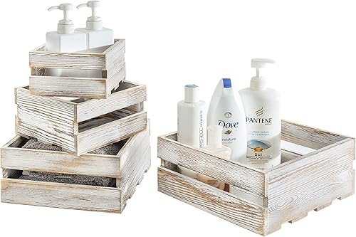 Miniatura 7 de MyGift Soportes de madera encalada para cupcakes, elevadores decorativos para postres o aperitivos, cajas de almacenamiento de madera anidadas,