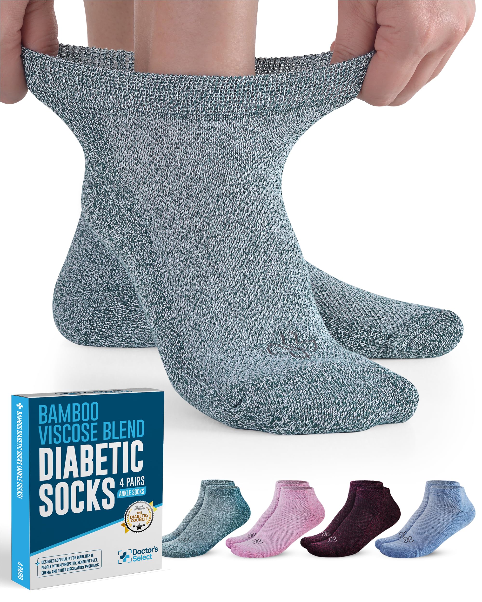 Doctor's SelectBamboo Diabetic Socks Women & Men - 4 Pairs Ankle Bamboo Socks Womens | Diabetic Socks for Women Size 6-9