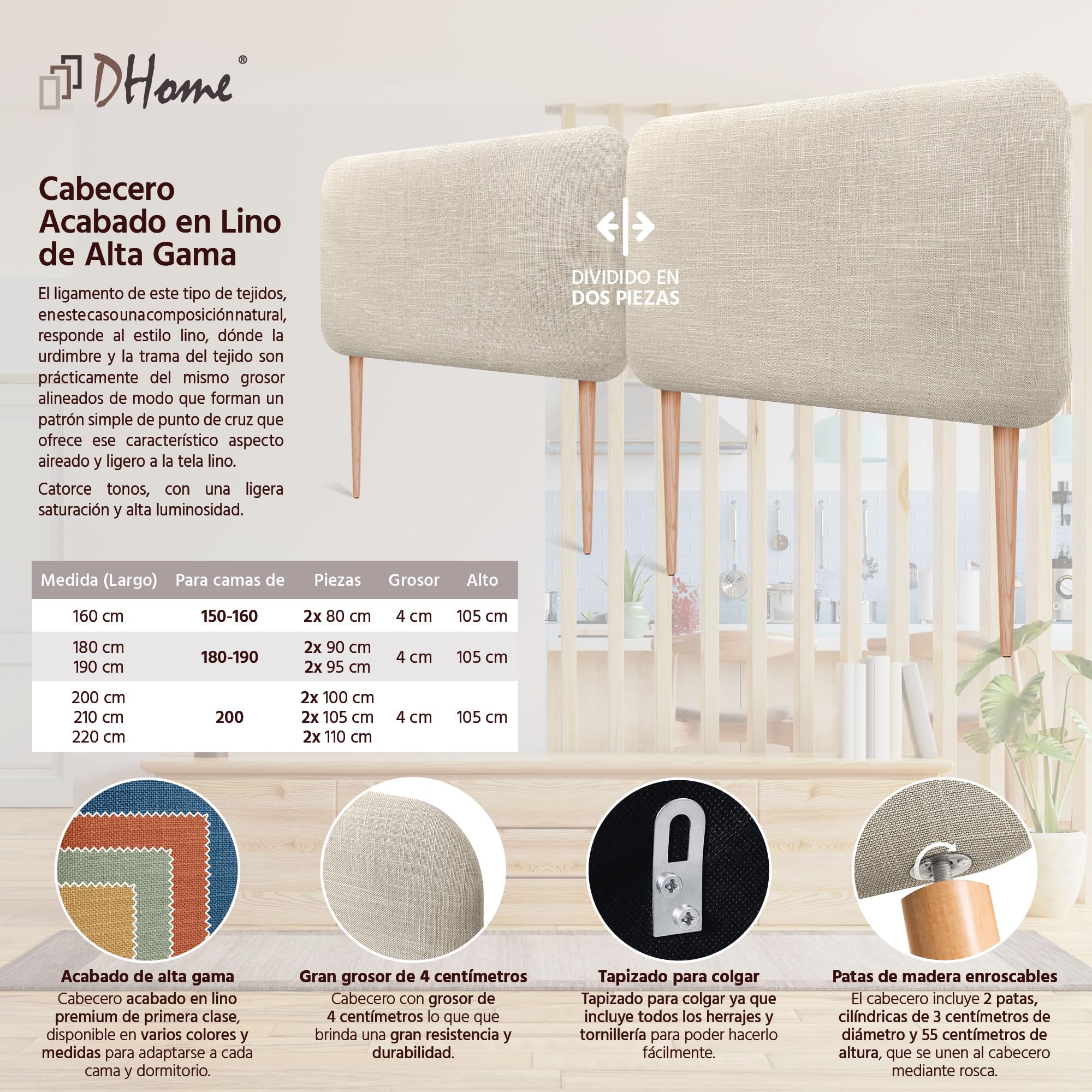 DHOME Effen corduroy hoofdbord 95x50 bedden 80/90 - grijs
