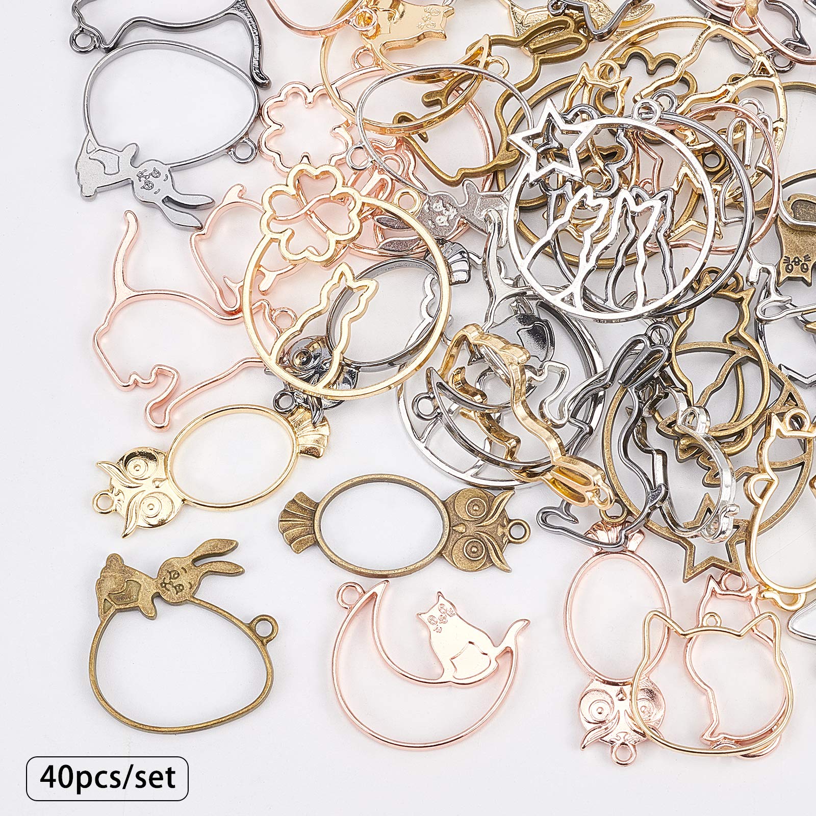 24 Cadres Pendentifs En Forme De Patte De Chien Pour DIY Bijoux - 6 Couleurs - Alliage Durable Avec Résine Creuse