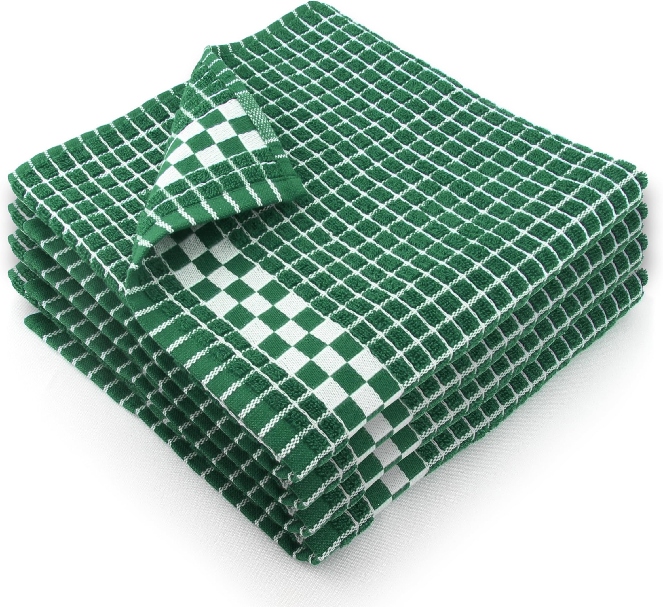 Fecido Classic Dark Kitchen Dish Towels with Hanging Loop - Heavy Duty Absorbent Dish Clothes - European Made 100% Cotton Tea Towels - Set of 4, Dark Green