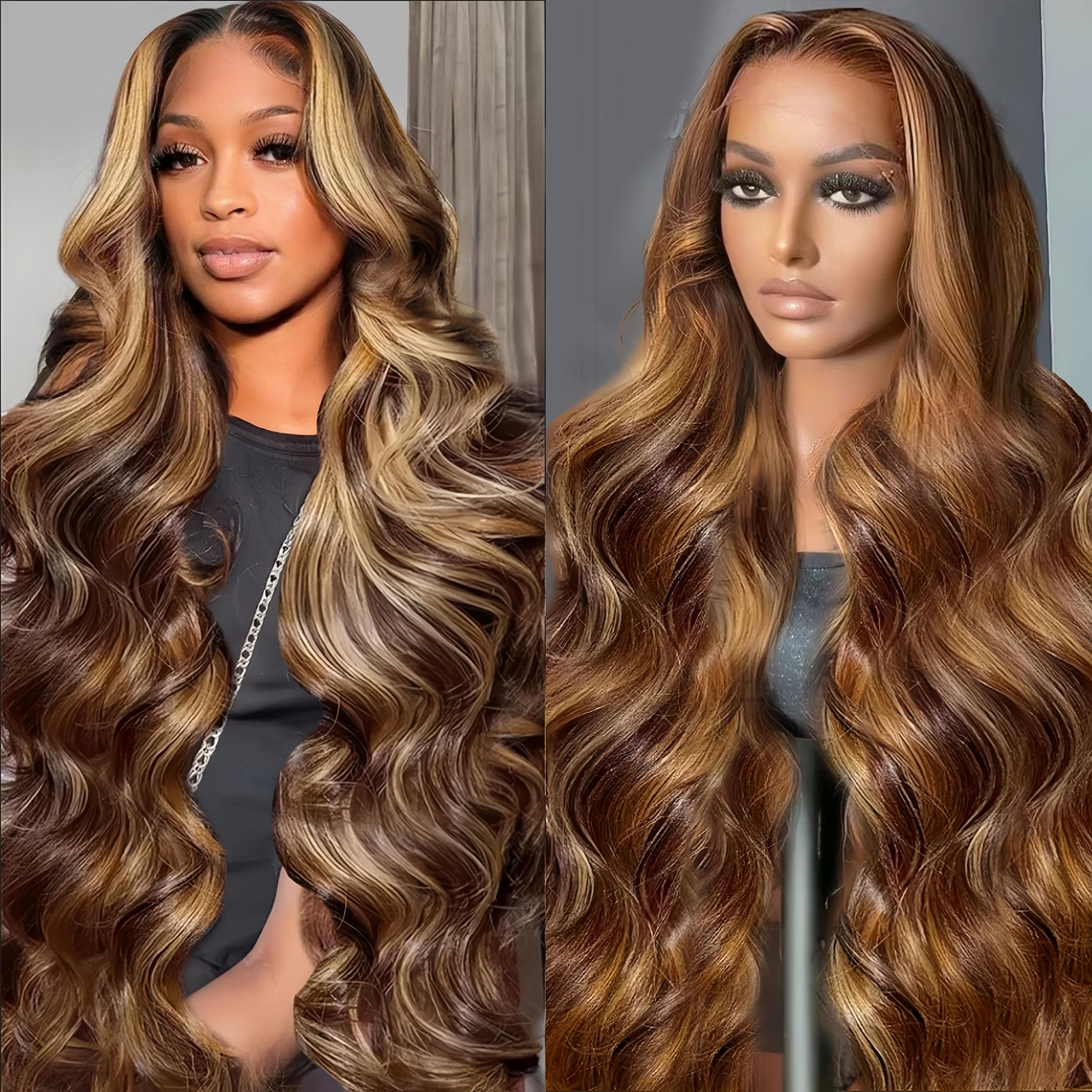 Agairl Ombre Lace Front Wig Human Hair 210% Density 32 Inch 13x6 Highlight Wig Human Hair 4/27 Body Wave Lace Front Wigs Human Hair Pre Plucked