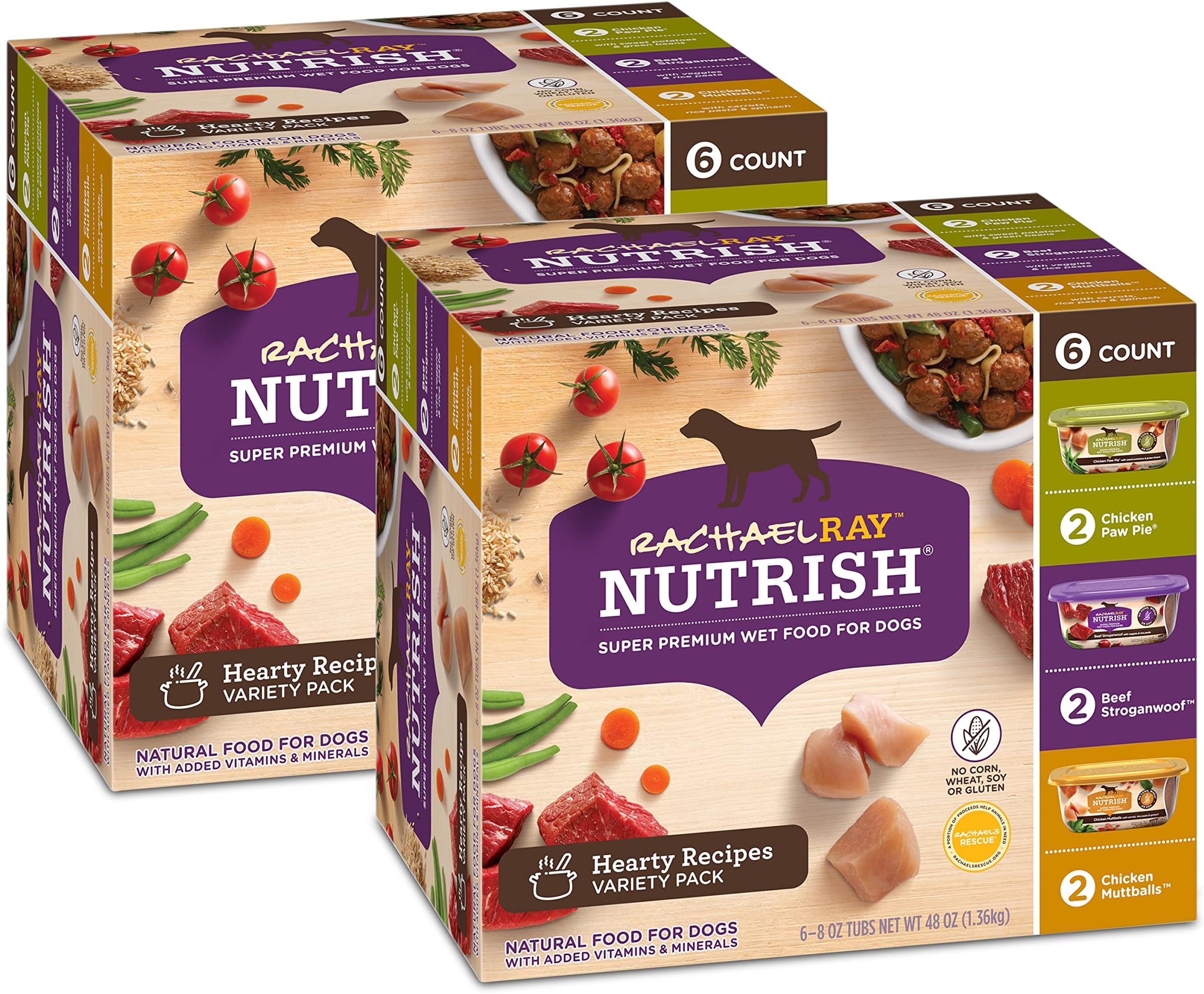 Rachael Ray Nutrish Wet Dog Food Variety Pack Hearty Recipes, six (6) 8 oz Tubs (Pack of 2)