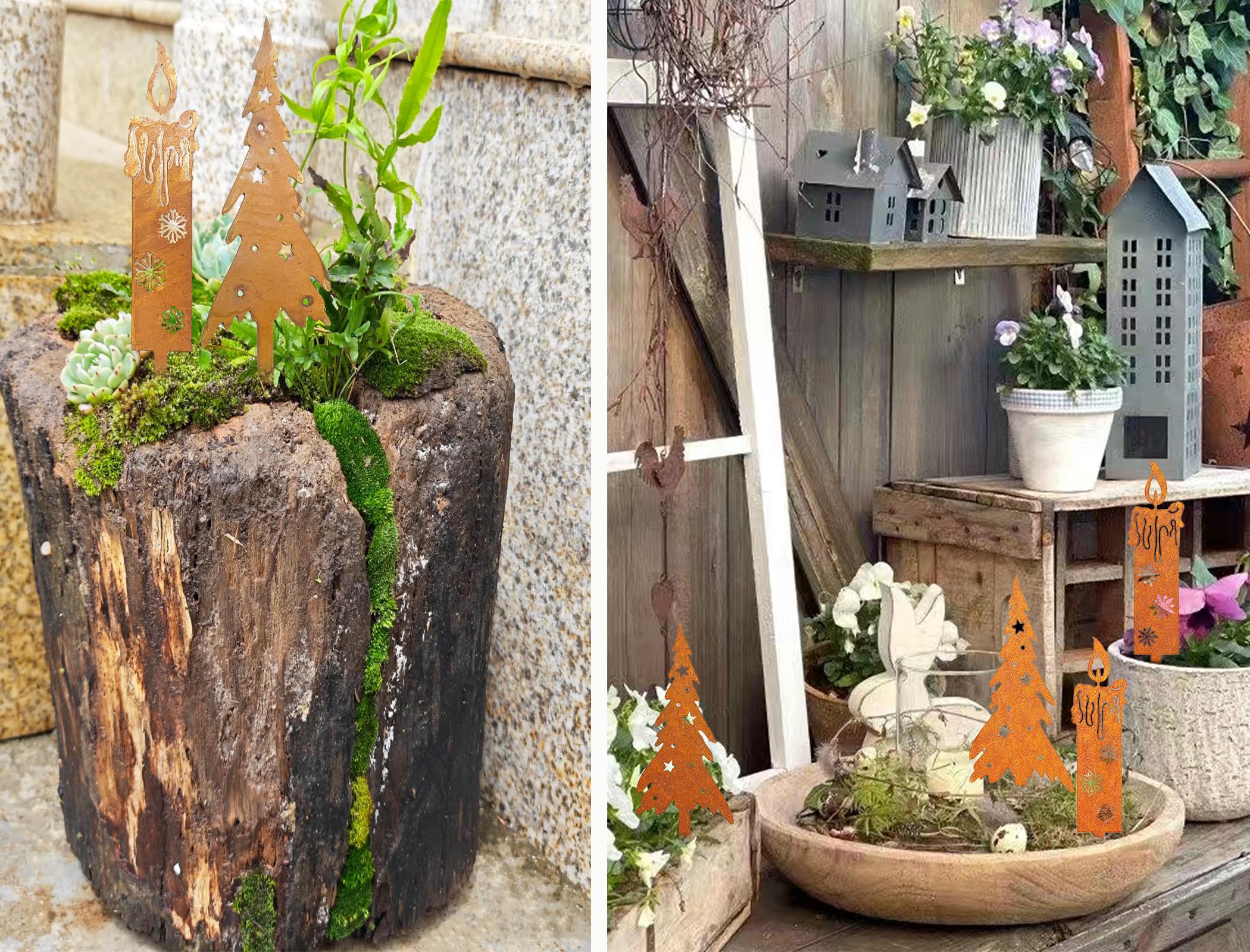 4 Stück Rost Gartenstecker Weihnachtsbäume Kerzen Produktbild-Vorschau 4