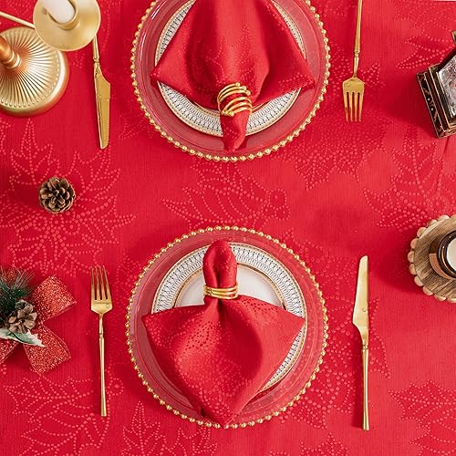 Miniatura 4 de joycloth Mantel de Navidad rectangular de 60 x 84 pulgadas, diseño de hojas jacquard, mantel de tela de poliéster lavable a prueba de derrames, para
