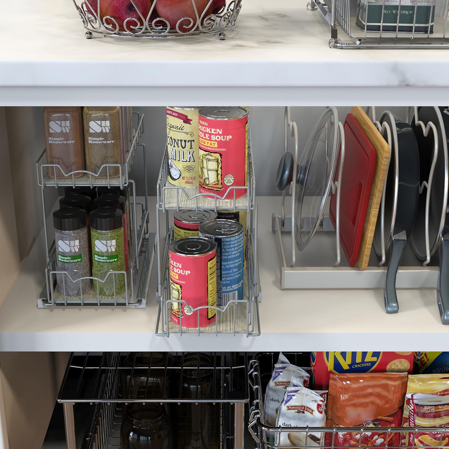 Simple Houseware 2-Tier Spice Rack Slide Out Wire Basket Drawer Organizer, Silver