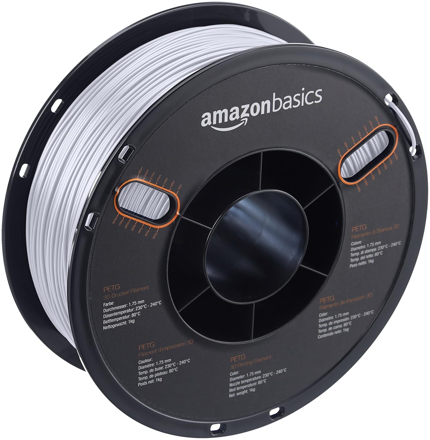 Amazon Basics PETG 3D Printer Filament, 1.75mm, Translucent, 1 kg Spool