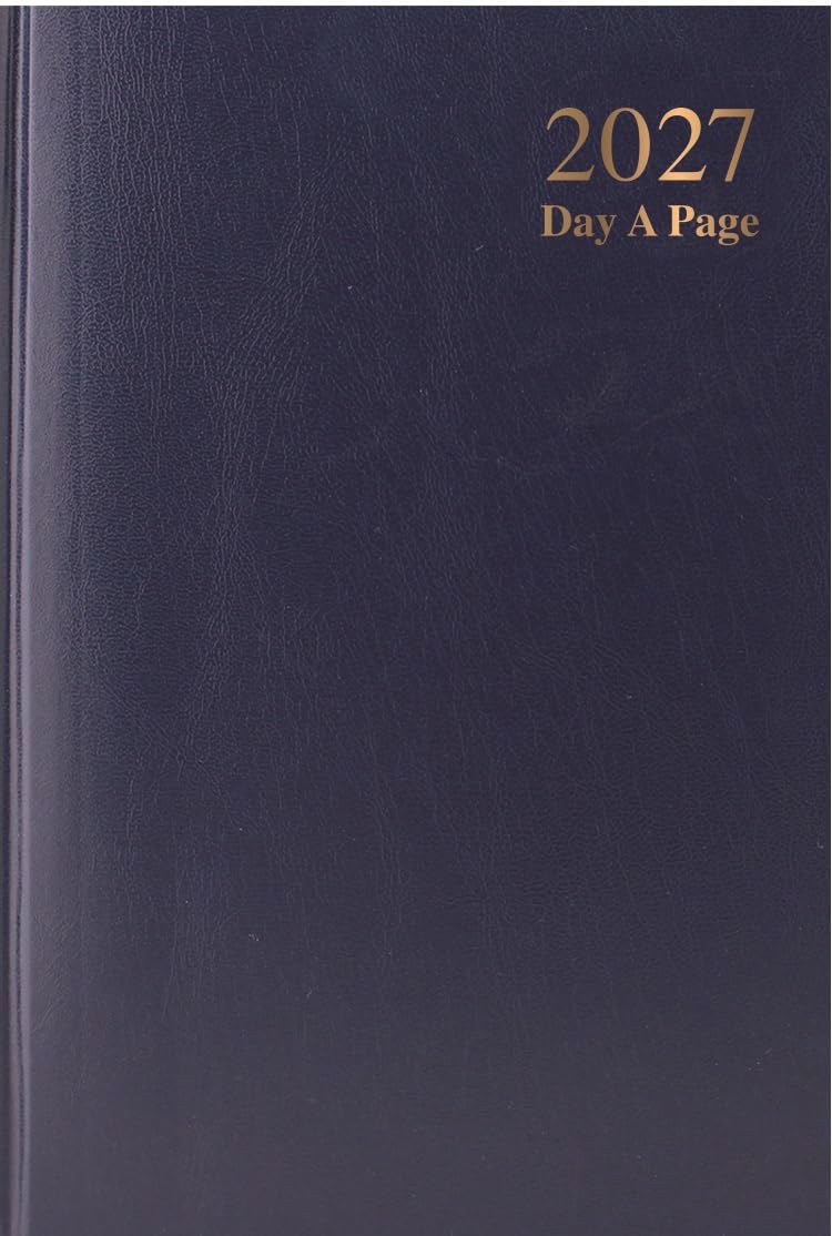2027 A5 Day a Page Diary – Hardback Casebound Daily Planner with Ribbon Marker – UK Holidays & Notable Dates – Full Year Organiser for Home, Office, Work & Business – A5 210 x 150mm (Navy Blue) — image 1