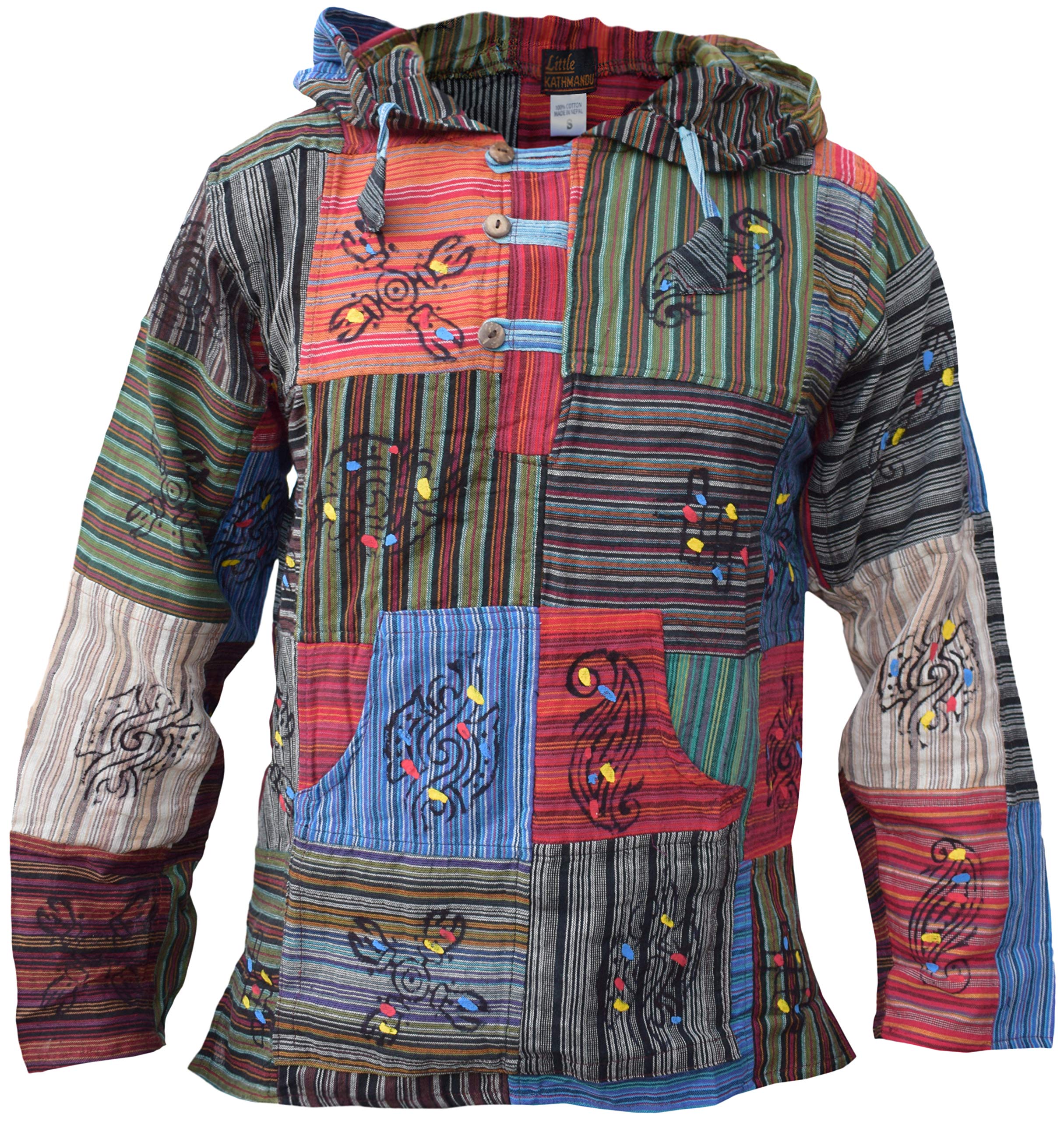 Gheri Men's Non Stonewashed Light Cotton Grandad Hippie Festival Hoodie XX-Large