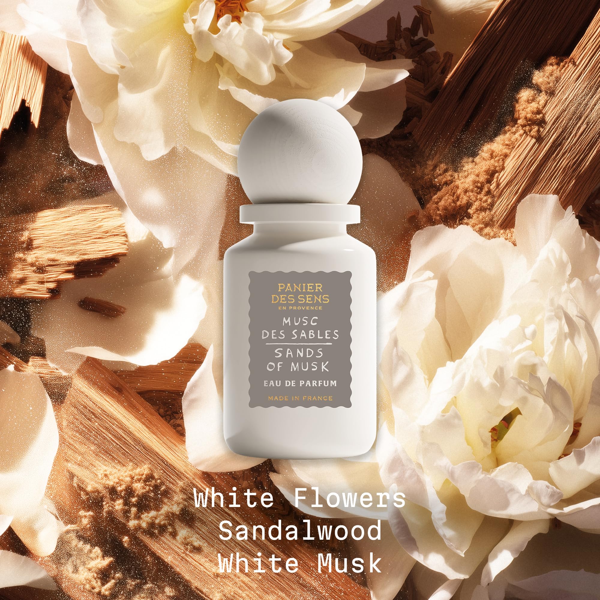 Panier des Sens - Profumo Donna Musc des Sables – Profumo floreale e muschiato – Fragranza femminile al quotidiano – Eau de Parfum elaborata a Grasse, France – Regalo per donna – Elegante cofanetto