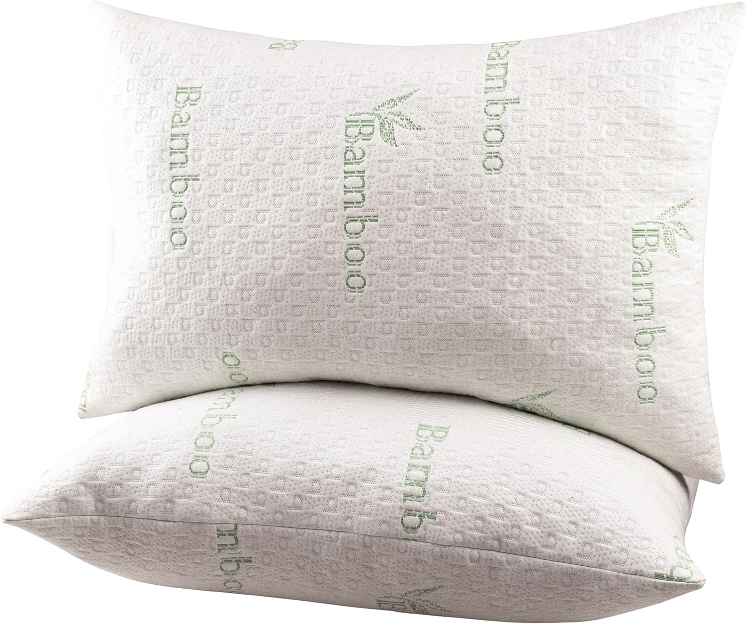 Queen Size Plush Bamboo Microfiber Pillows with Cotton Cover, Set of 2