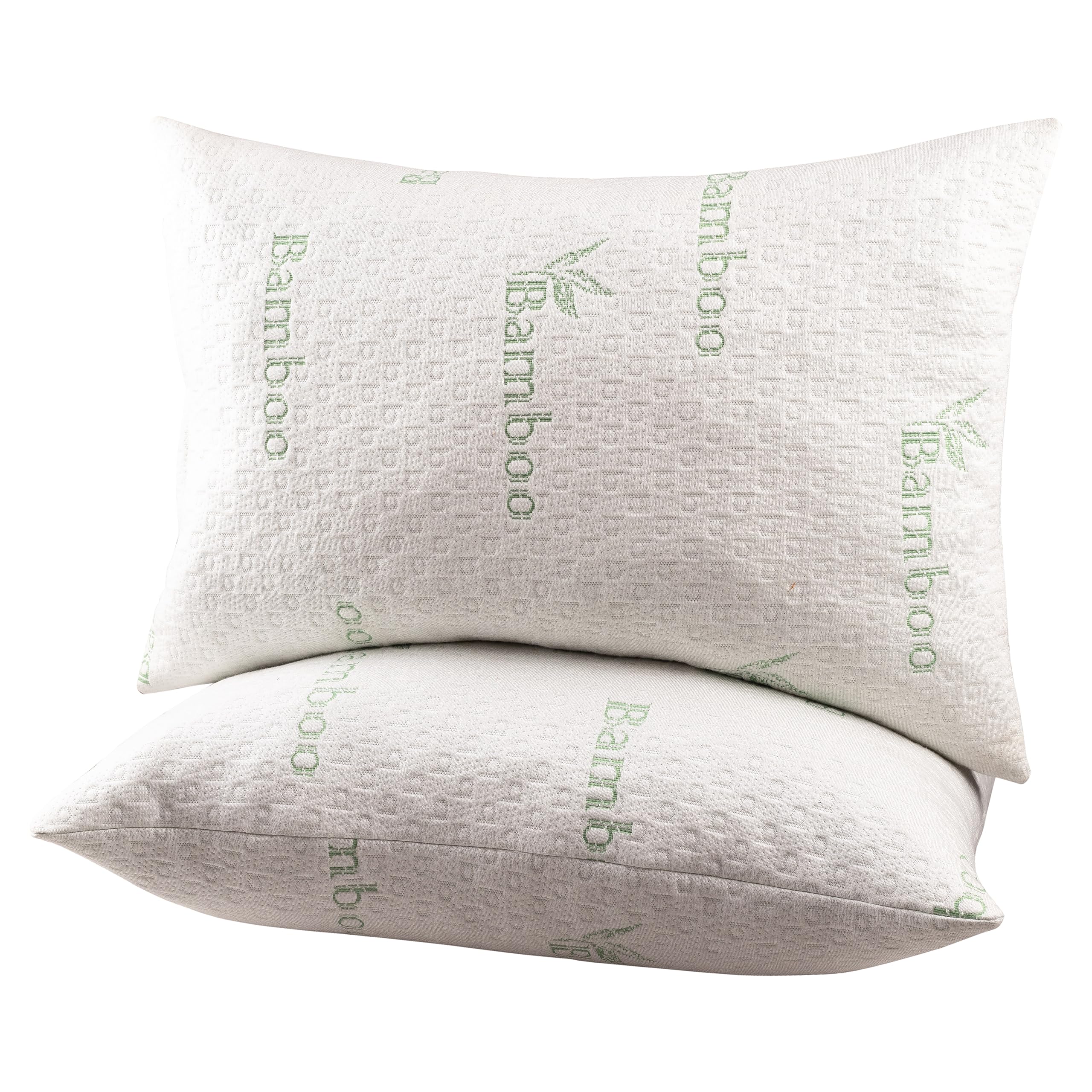 Queen Size Bamboo Pillow for Sleeping with Plush Fiber Fill Pillow Queen Size Set of 2, for Side Back Stomach Sleeper with Adjustable to Soft/Firm, Washable Cover, (Pack of 2)