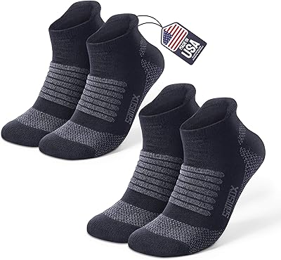 SAMSOX 2-Pair Merino Wool Running Socks, Made in USA Cushioned Athletic Socks for Men & Women (Charleston Low-Cut)